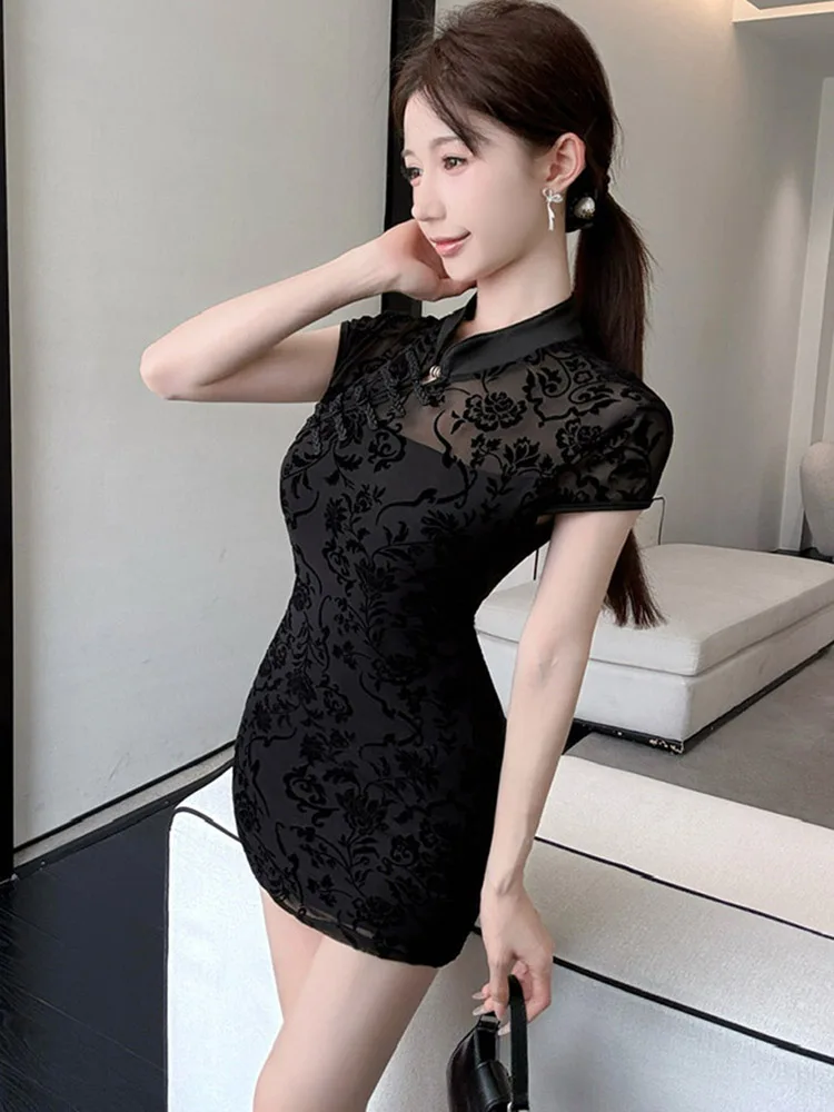 2025 branco floral chique sheer sexy mini vestido feminino manga curta elegante hip wrap vestido de verão coreano vintage bodycon vestido de festa