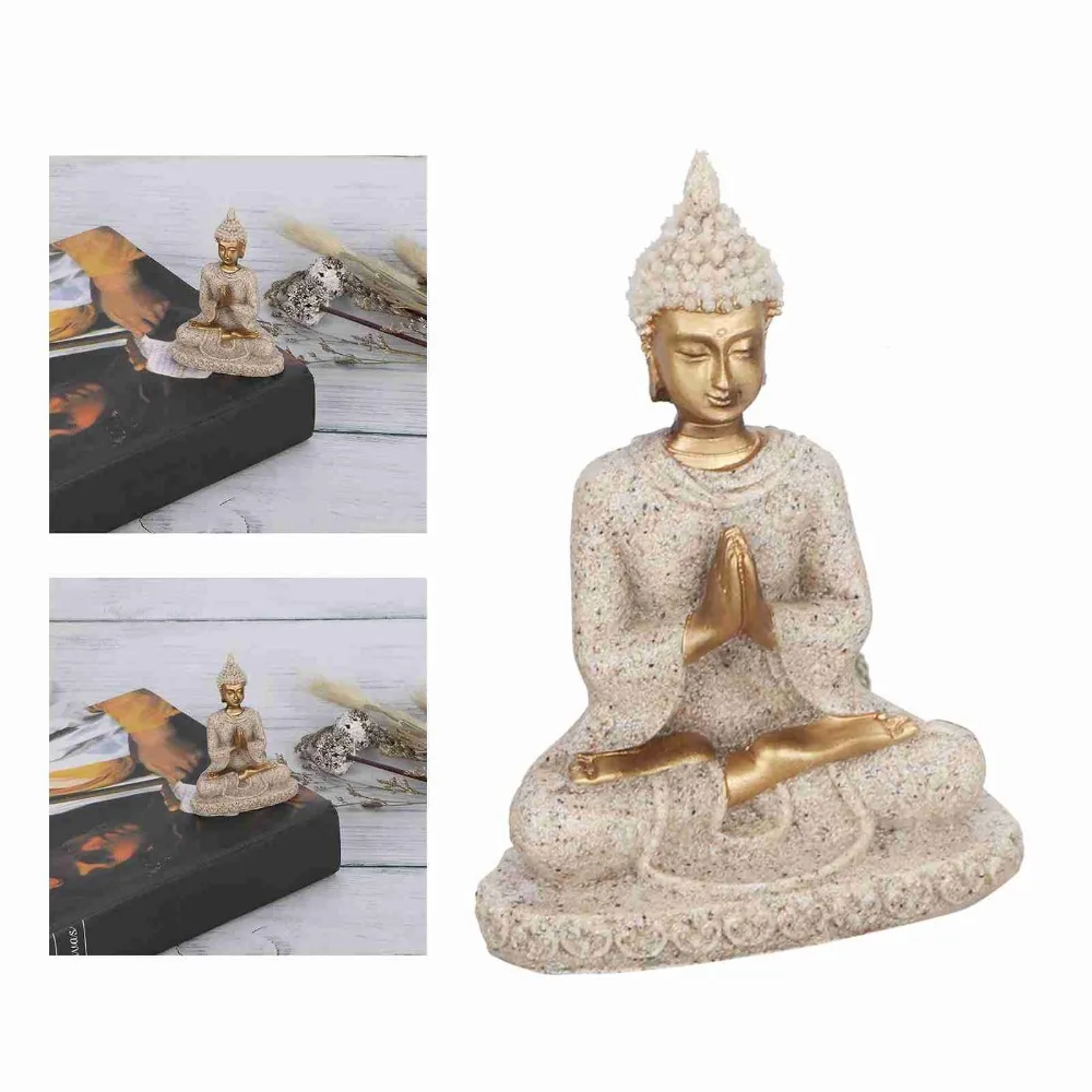 Decorative Table Ornament Buddha Statue Gold Color Carved Design Buddha Craft Seated Posture Home Decoration Buddha Decor Home