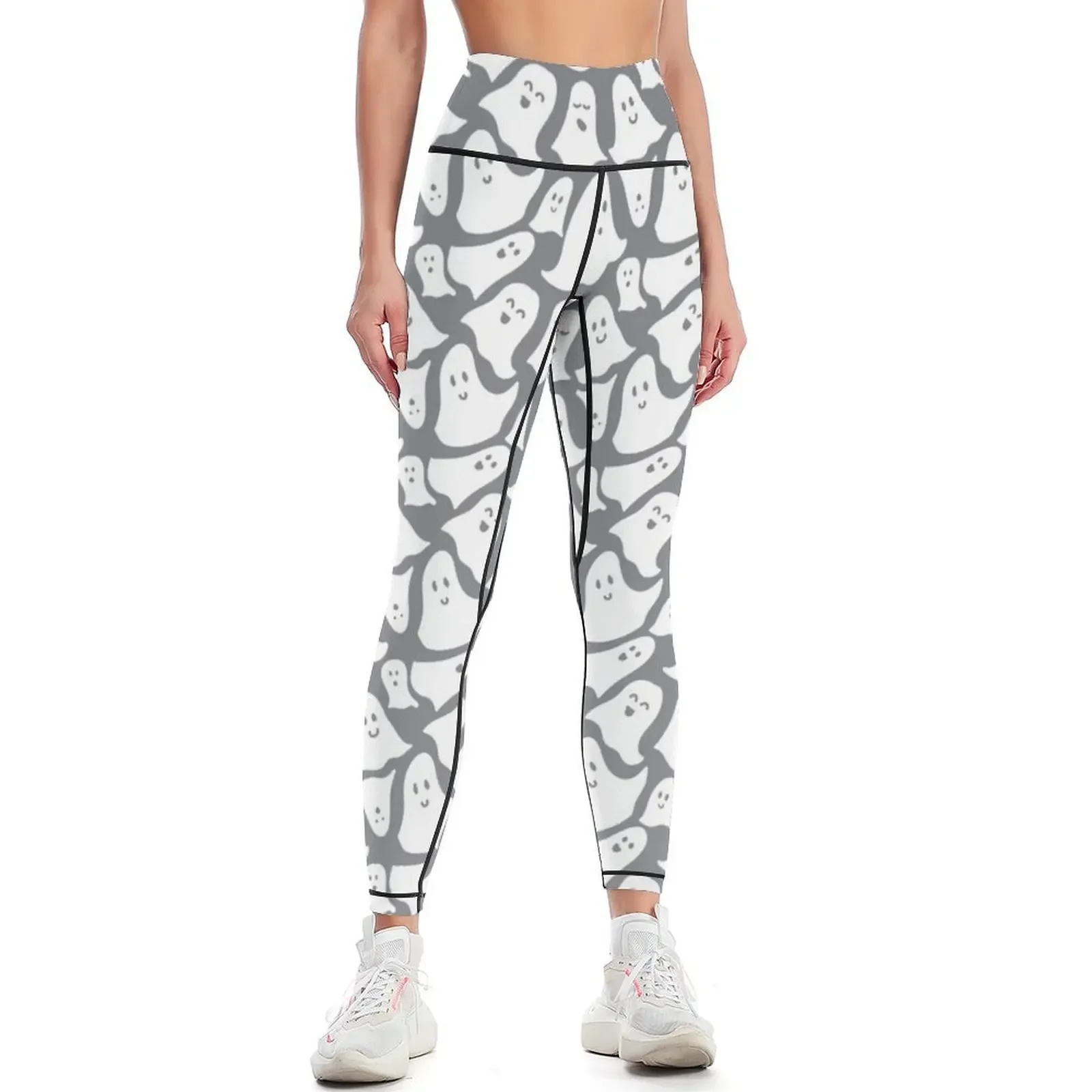 

Cute Spooky Ghost Grey Pattern Leggings workout shorts Legging sport active wear sports for Womens Leggings