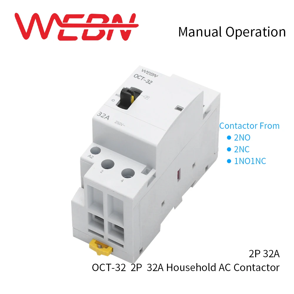 BCH8-32M Series 2P 32A Manual AC Household Contactor 220V/230V 50/60Hz Contact 2NO/1NO+1NC/2NC Din Rail Modular Contactor