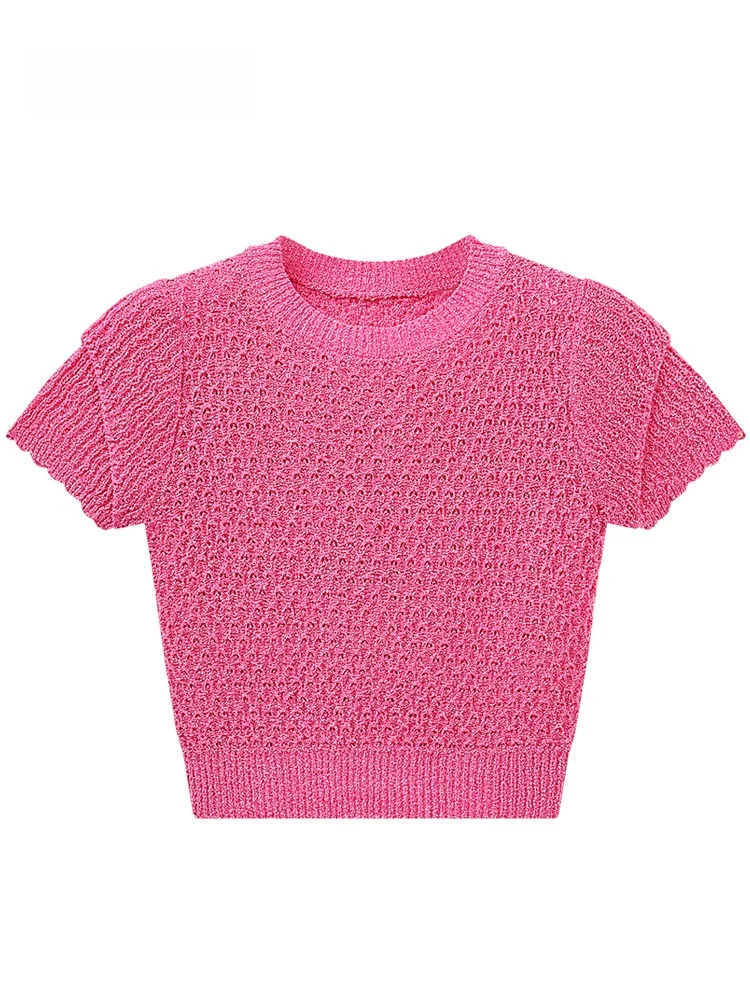 

JZZDEMM Double Layer Bubble Sve Knitted ort Sve Women's Slim Fit Top Thin Model Retro Commute Sle Pure Color