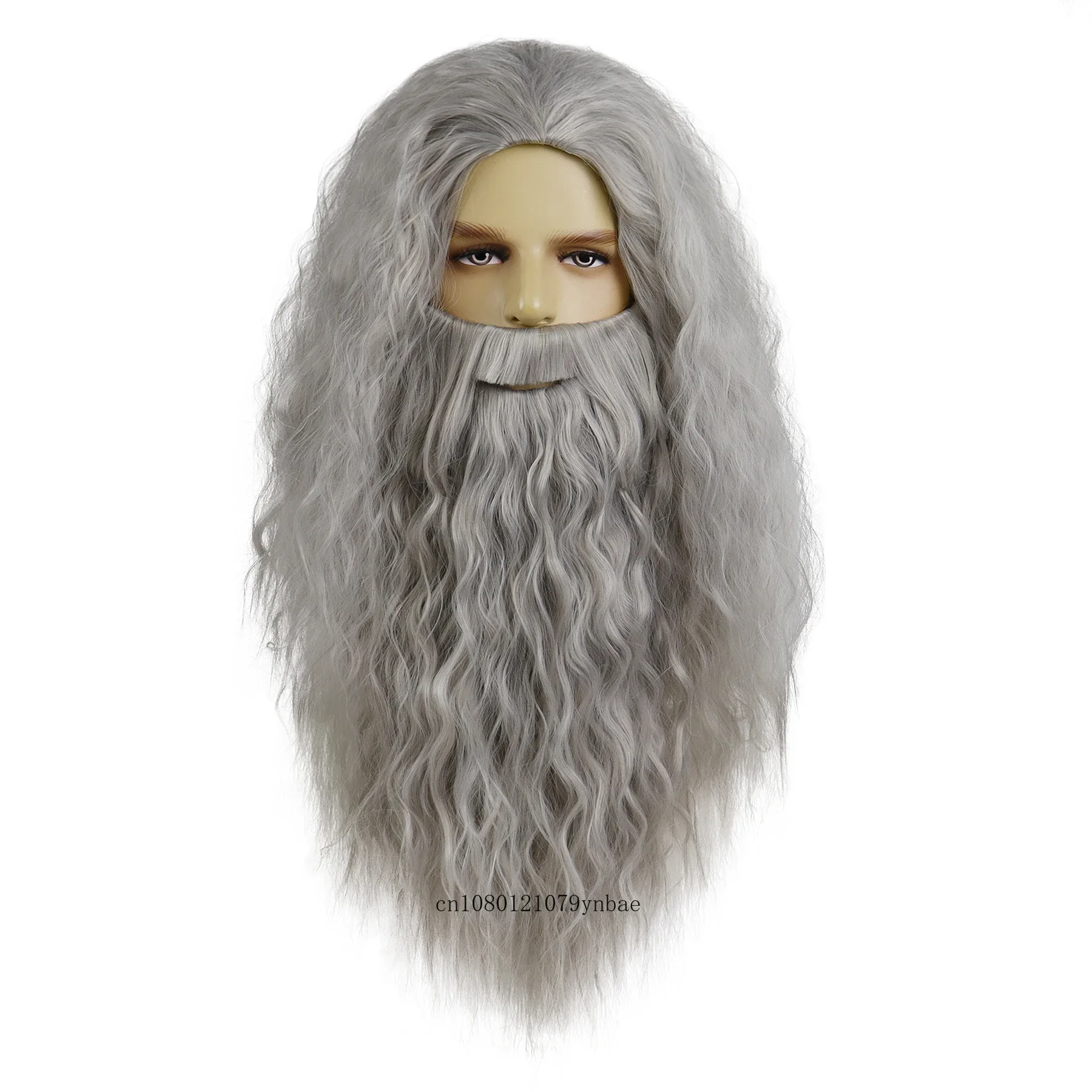 Synthetic Hair Anime Dumbledore Cosplay Wigs for Mens Gandalf Long Grey Beard Wig Heat Resistant Costume Party Halloween Use