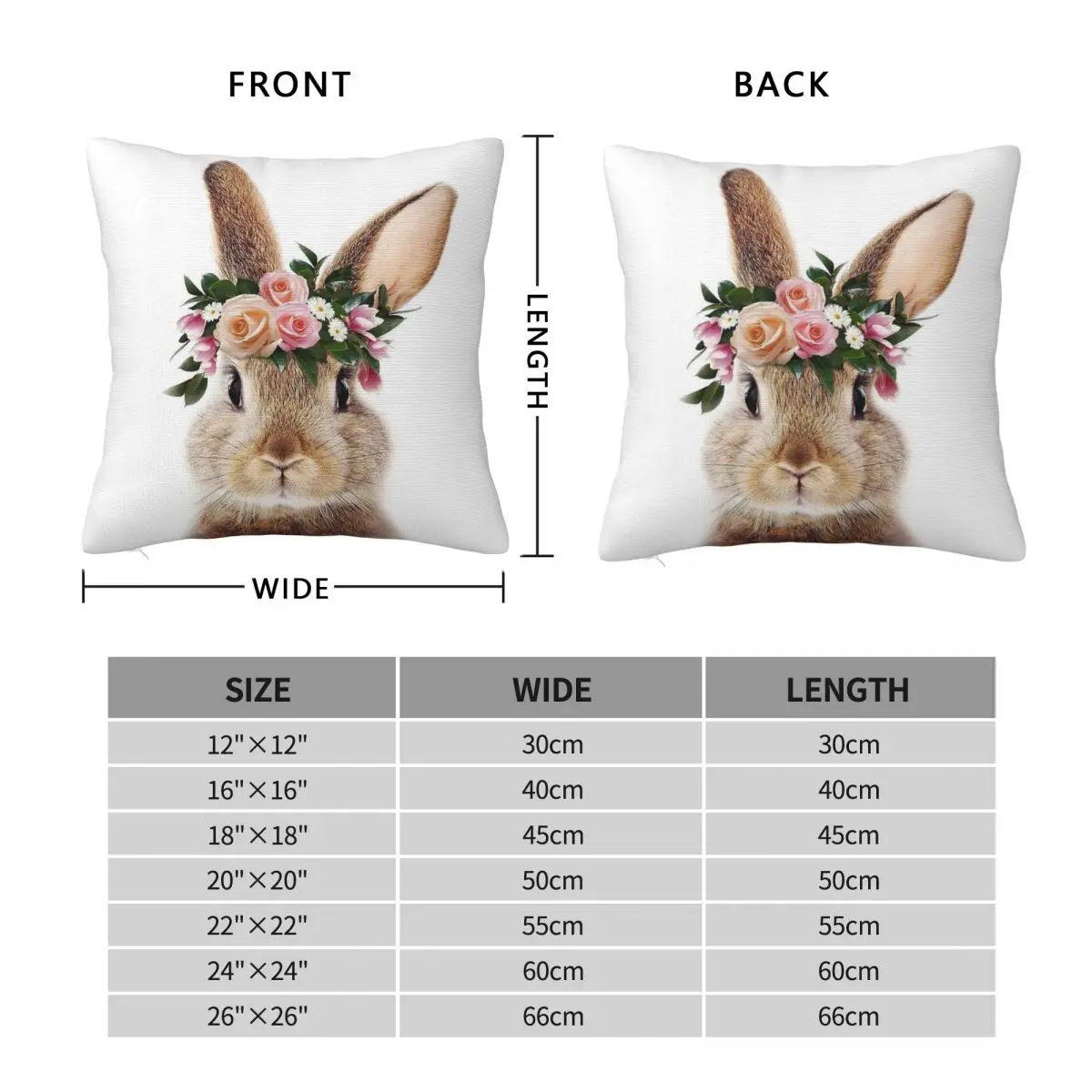 Baby Rabbit With Flower Crown Pillowcase Polyester Linen Velvet Pattern Zip Decor Car Cushion Case 45x45