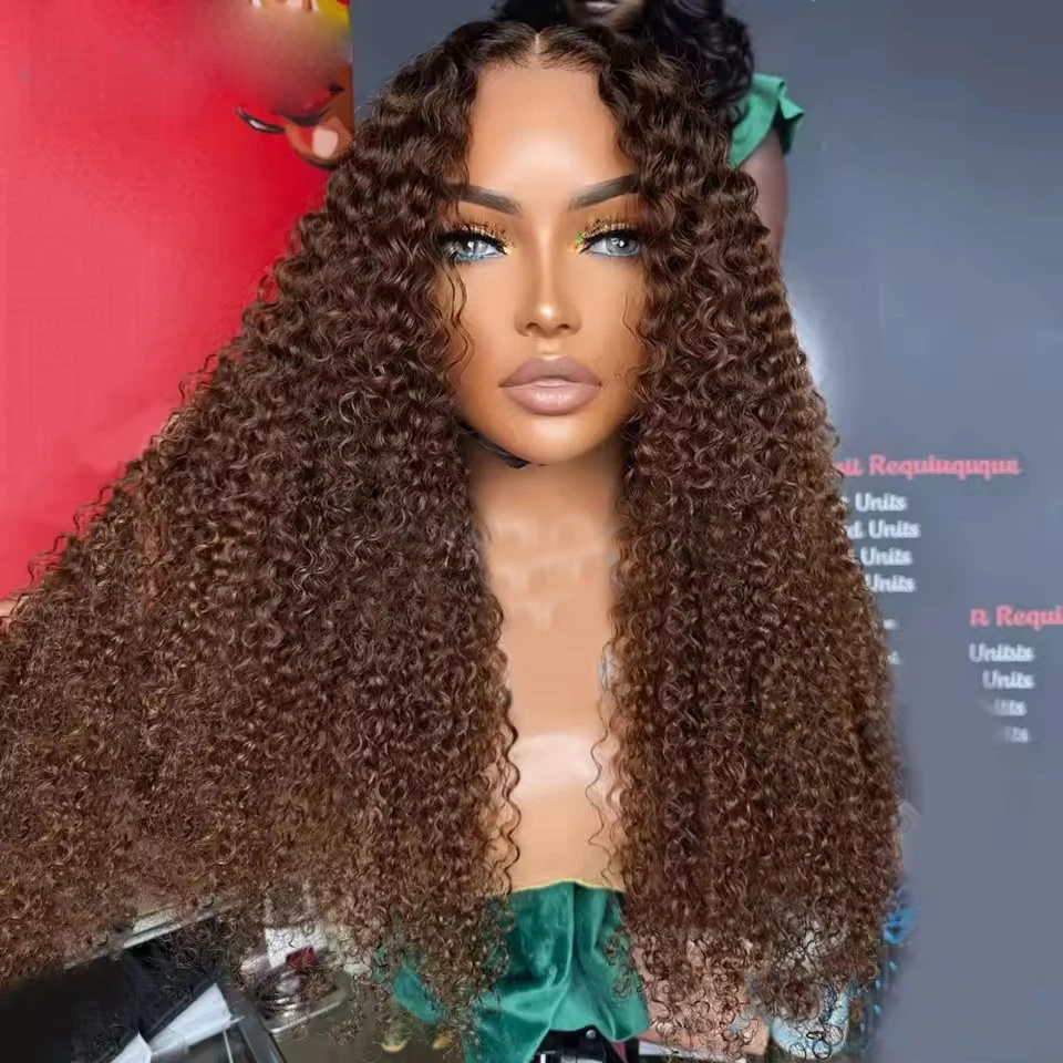 

Chestnum Blond Kinky Curly 360 HD Полный парик фронтальной части шнурка 100% человеческие волосы Золотистый блондин Женщины 13x6 Парики шнурка 5x5 Парик с закрытием шнурка