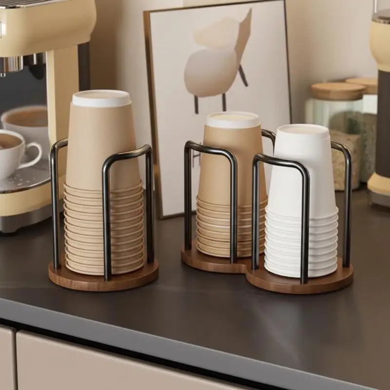 

Disposable Cup Storage Holder Rack Shelf Water Tea Cups Wood Dispenser With Longer Stick Mug Display Stand Organizer Supplies