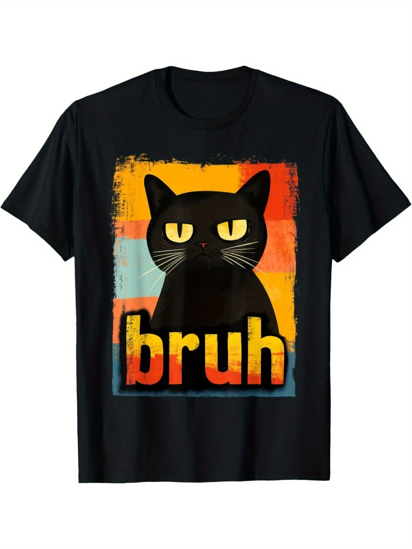 

Funny Cat Bruh Meme Graphic T-Shirt for Men Women Relaxed Fit Casual Summer Tee with Bold Text Geometric Design