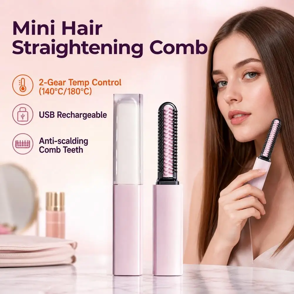 Mini Mini Hair Straightening Comb Portable USB Rechargeable Comb 2 Gear Temp Control Anti Scald Teeth Travel Hair Styling Tool - Aliexpress Deal