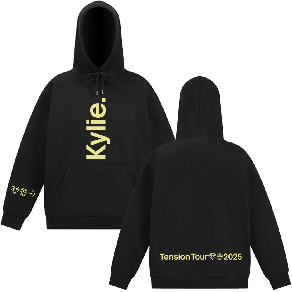 جولة التوتر 2025 هوديس كايلي مينوغ المغني طباعة البلوز النساء الرجال الملابس فضفاضة الشتاء هوديي الصوف الهيب هوب البلوفرات