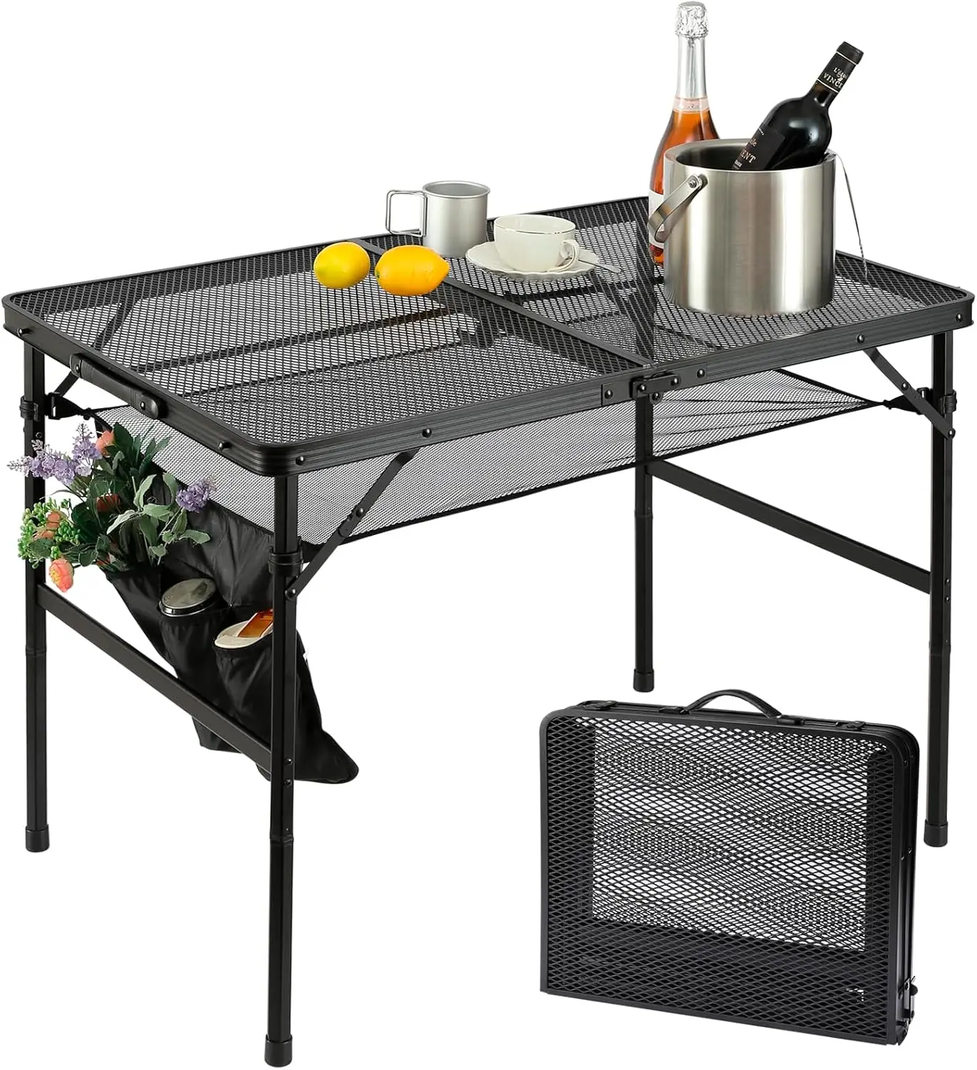 

Folding Metal Camping Table with Mesh Layer Portable Lightweight Grill Table for Outdoor 2 Adjustable Heights Metal Mesh Tableto