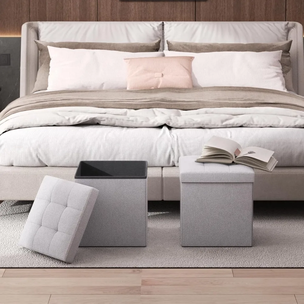 مكعب عثماني للتخزين قابل للطي مقاس 15 بوصة، مقعد مسند للقدمين صغير مع مساحة تخزين لغرف النوم وأماكن المعيشة