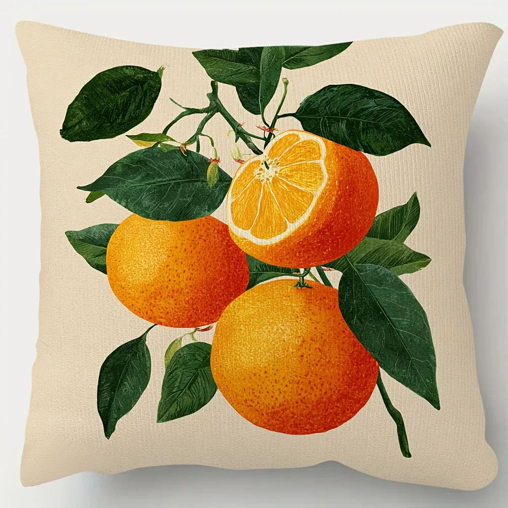 Double Sided Vintage Worn Sweet Orange Pattern Decorative Throw Pillow Case 2D Flat Fruit Art Cushion Cover for Sofa Home