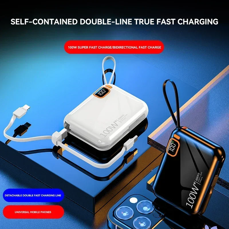 120W Super Fast Charge 50000mAh Power Bank Type-C Cable Portable External Battery with Digital Display for IPhone Samsung Xiaomi