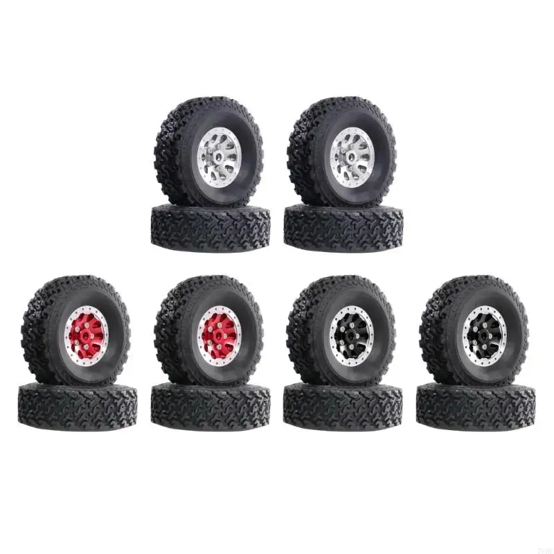 76HF 4Pcs Light Weight Aluminum Locking Wheel and Tire for Smooth Remote Control Car Maneuvering on Various Surfaces
