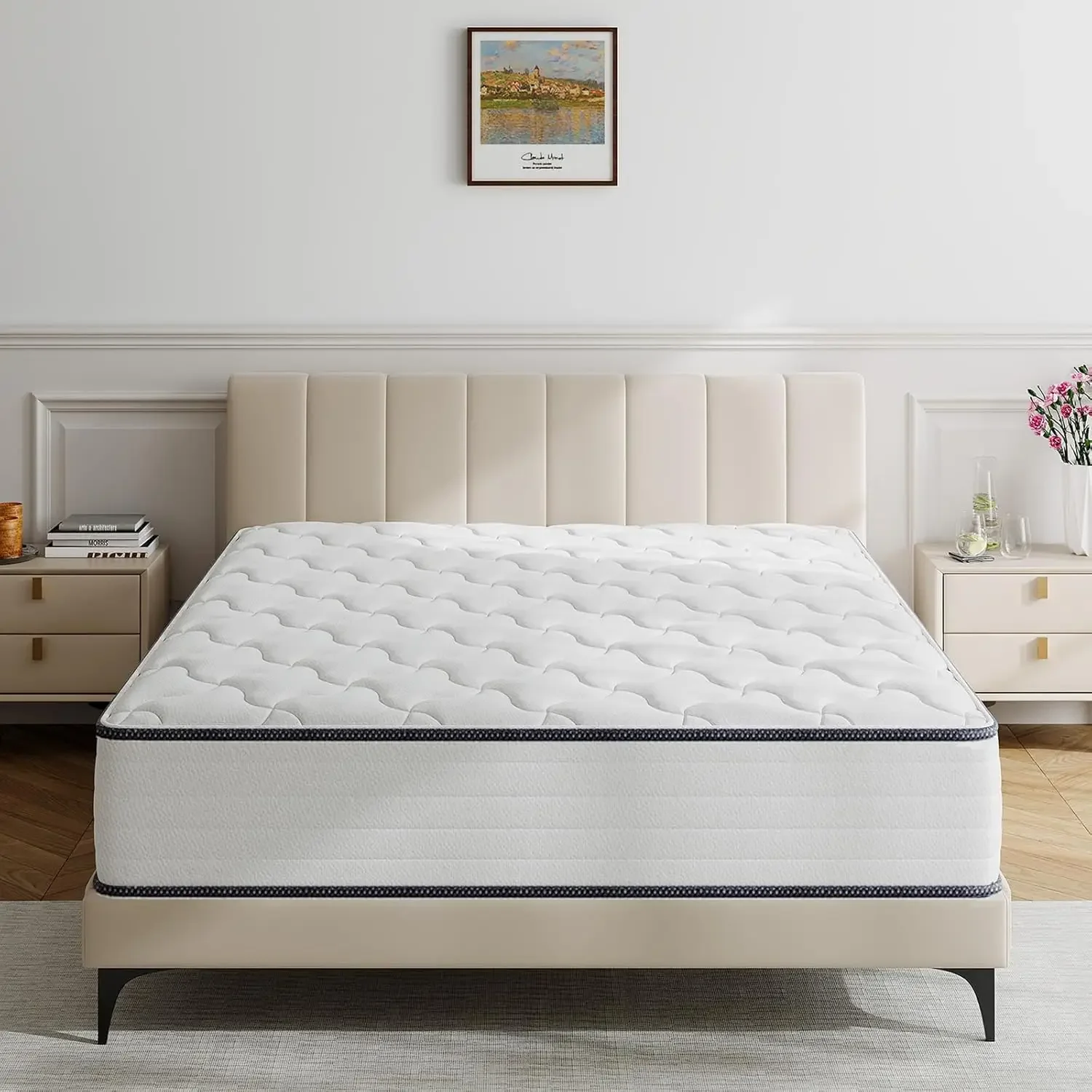 Queen Mattress, 10 Inch Medium Firm Hybrid Mattress with Breathable Euro Top Cover, Motion Isolation, Pressure