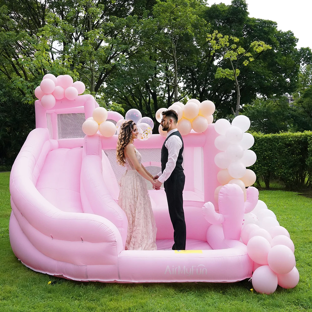 

Oxford Cloth Good Quality Bouncy Castle Pastel Pink Inflatable Wedding 3 Person Capacity EN14960 Certified Easy Setup