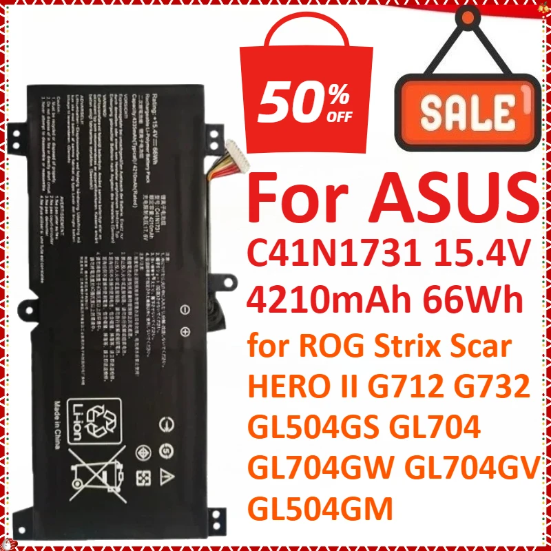 

C41N1731 15.4V 4210mAh 66Wh Laptop Battery For ASUS ROG Strix Scar/HERO II G712 G732 GL504GS GL704 GL704GW GL704GV GL504GM