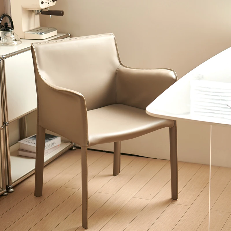 

Nordic Ergonomic Saddle Leather Dining Chairs Comfort Sturdy Kitchen Chair with Armrests Stylish Premium Steel Frame Hotel Chair