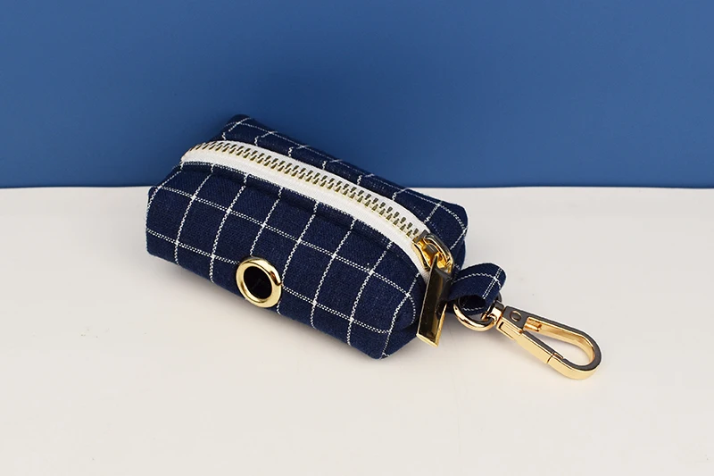 Dark Blue Check Dog Collar Leashes Harness Bow Set Grid 02