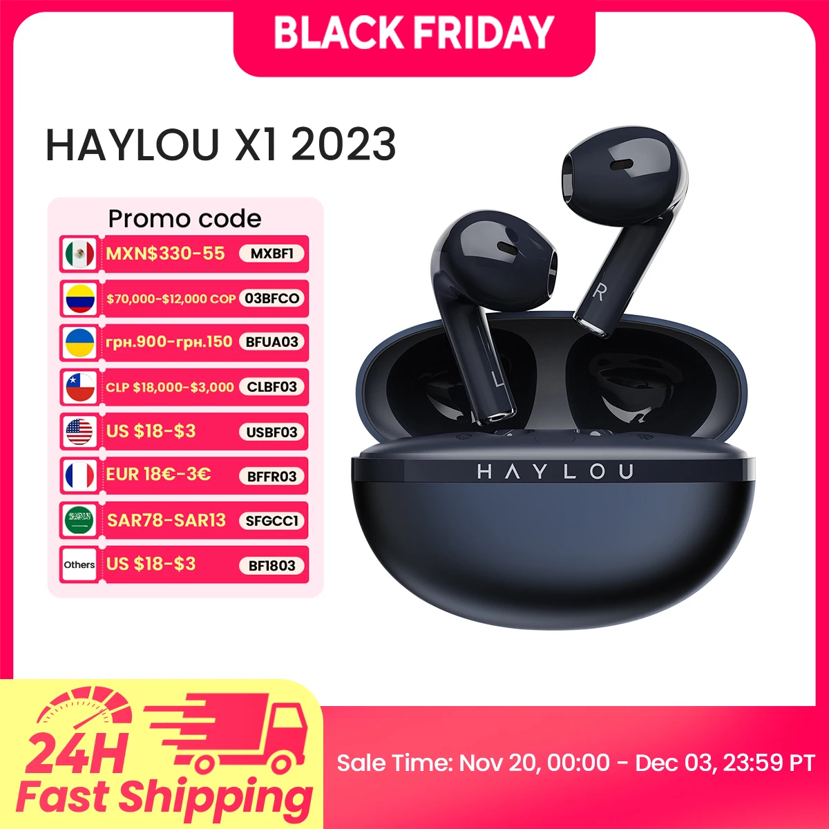 HAYLOU X1 2023 True Wireless Earphone Metallic Case Bluetooth 5.4 Headphones 24-Hour Battery Life Head Phones Half in-ear Earbud
