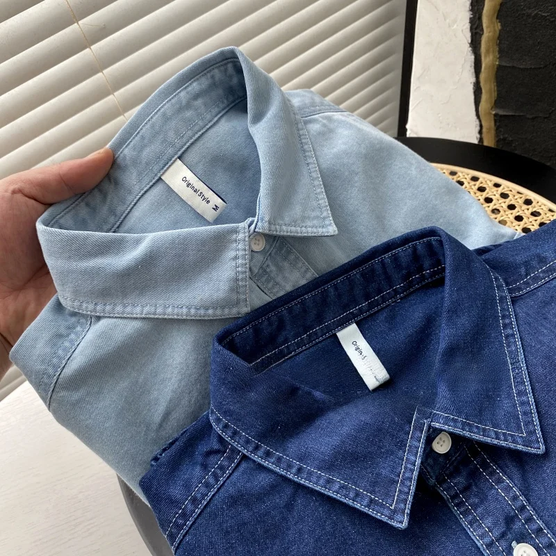   ライン！ 重量級多重ウェイド！ メンズ春秋ワークウェアゆったりロングスリーブデニムシャツトレンド