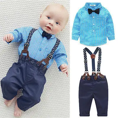 

Formal Baby Clothes Two-Pieces Sets Infant Boy Plaid Tops Overalls Suit Long Sleeve Long Pants Suits 0-24M Fashion Cute Daily