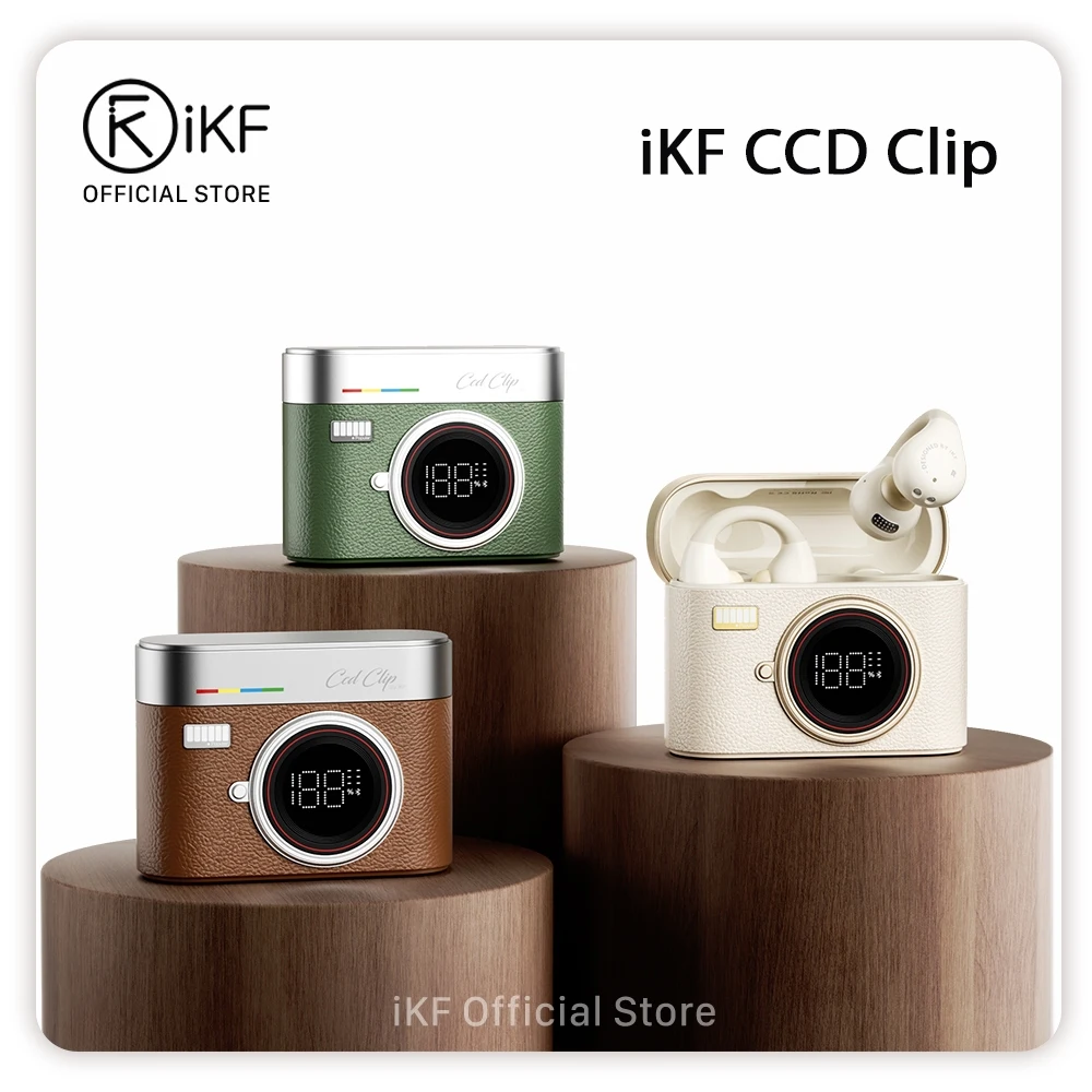 

iKF CCD Clip Wireless Earbuds Open Ear Retro Bluetooth Earphones Power Digital Display Lightweight ENC Call For Sports Working
