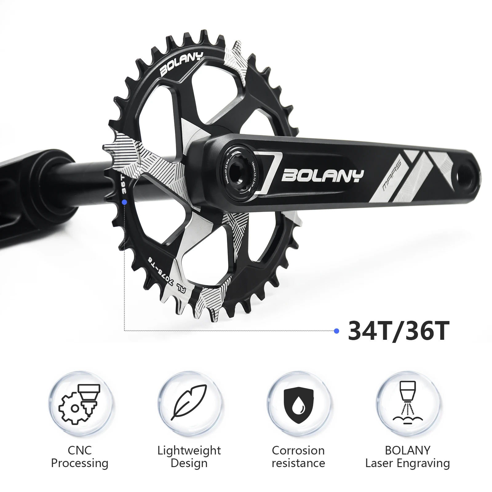 BOLANY MTB Bicycle Crank Set 34/36T Bike Disc CNC Direct Mounted Crankset Aluminum Alloy 170mm Crank With Central Axis Cycling