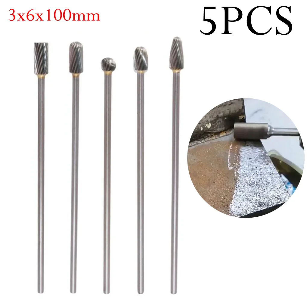 

5pcs 3x6x100mm Long Single Cut Solid Carbide Rotary Burrs Set Rotary Tools Hand Tools Power Tool Accessories Household Supplies
