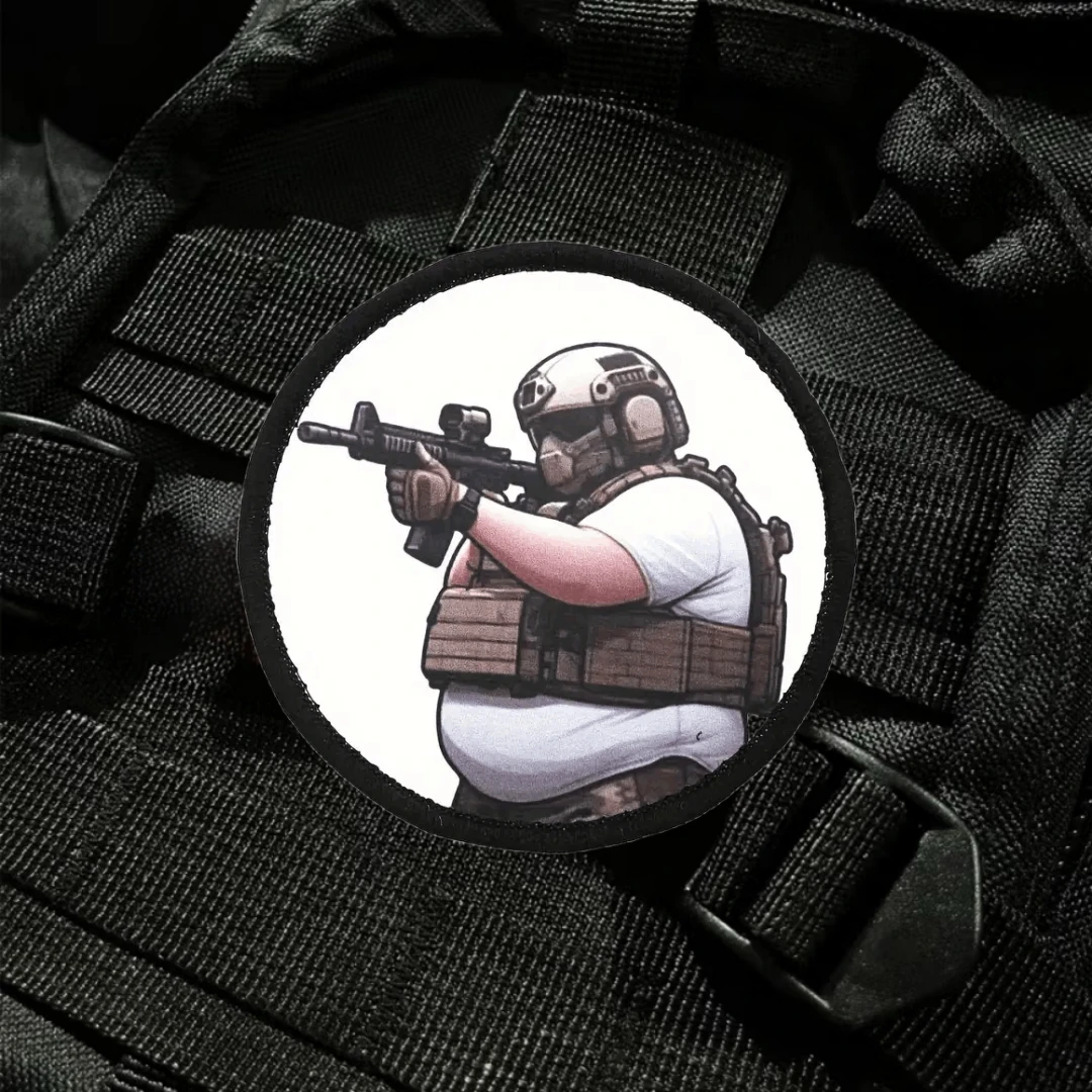 A Fat Soldier Morale Tactical Patch Aim and Shoot Printed Airsoft Patches for Clothing Hook and Loop Emblem Backpack Sticker