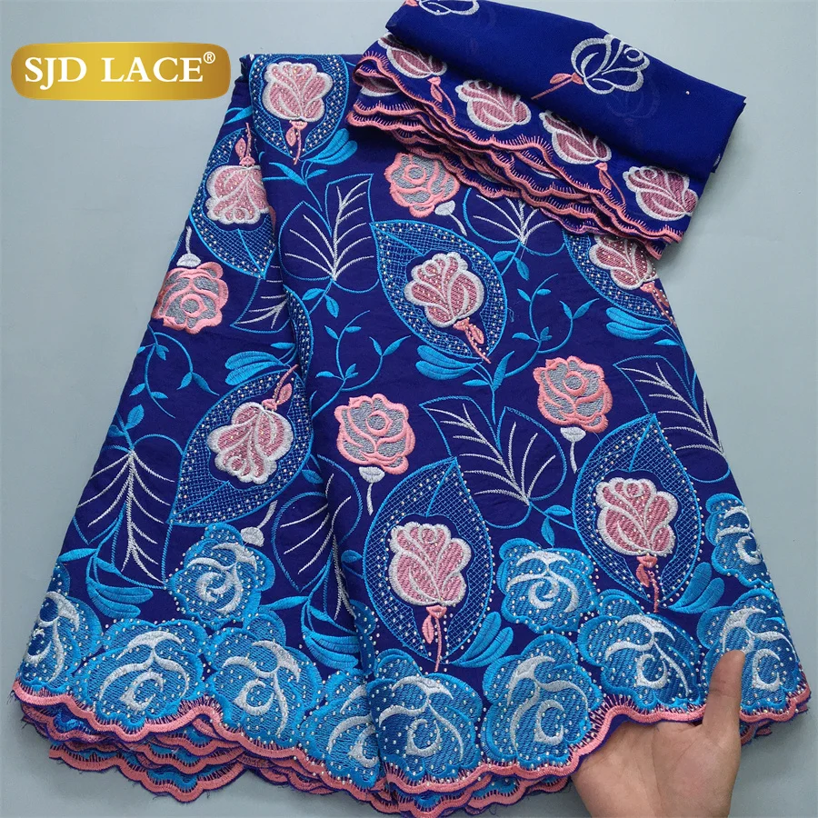 

SJD LACE Swiss Voile Lace African Headscarf Lace Fabric 2025 High Quality Nigerian Stones Cotton Lace for Women Dresses Sew 4164