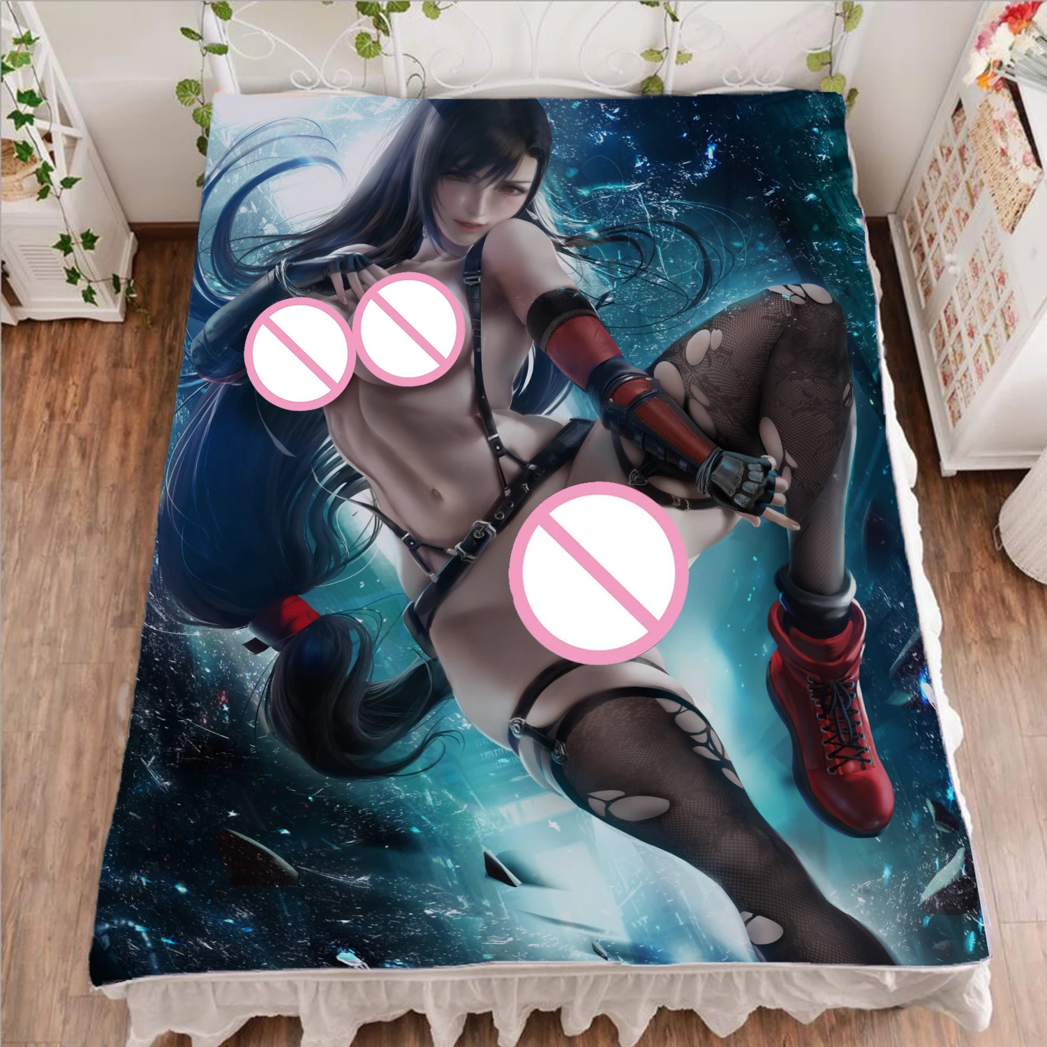 150x200cm Tifa Lockhart Anime Bed Sheet Duvet Cover Animation Characters Sexy Cosplay Warm Blanket