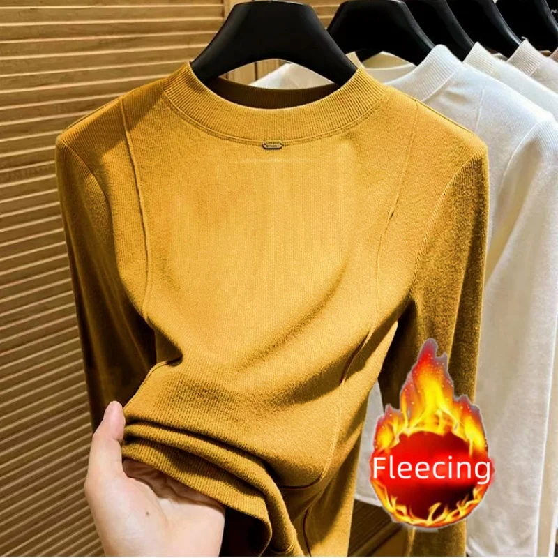 Winter Casual Matching Long Sleeve Top O-Neck Slim Pullover Chic Office Lady's Thermal T-Shirts & Blouses New In Women's Blouses