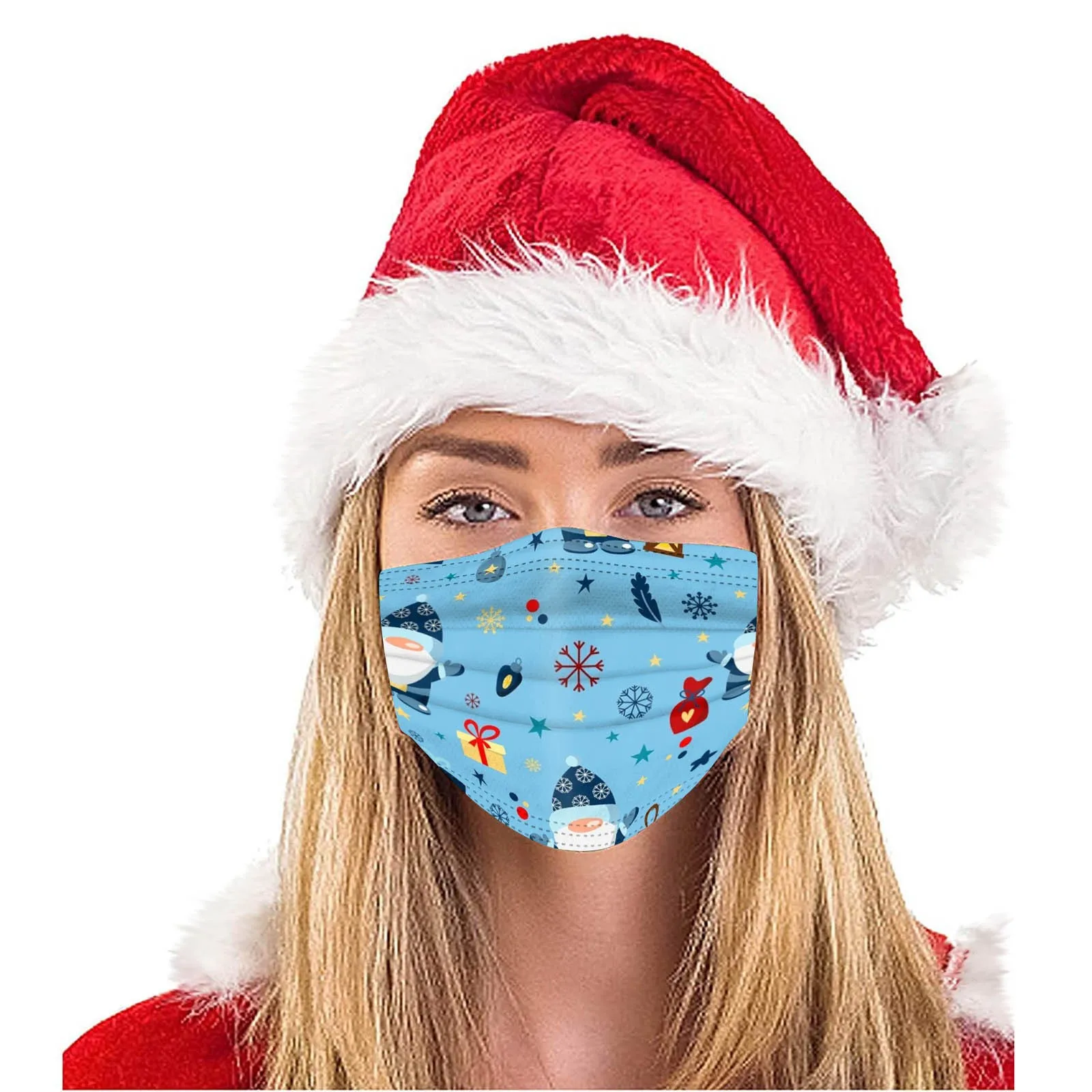 Adult Christmas Printing Disposable Mask Industrial 3-layer Mask Unisex 10 Pieces Outdoor Dust-Proof Face Protective Mask