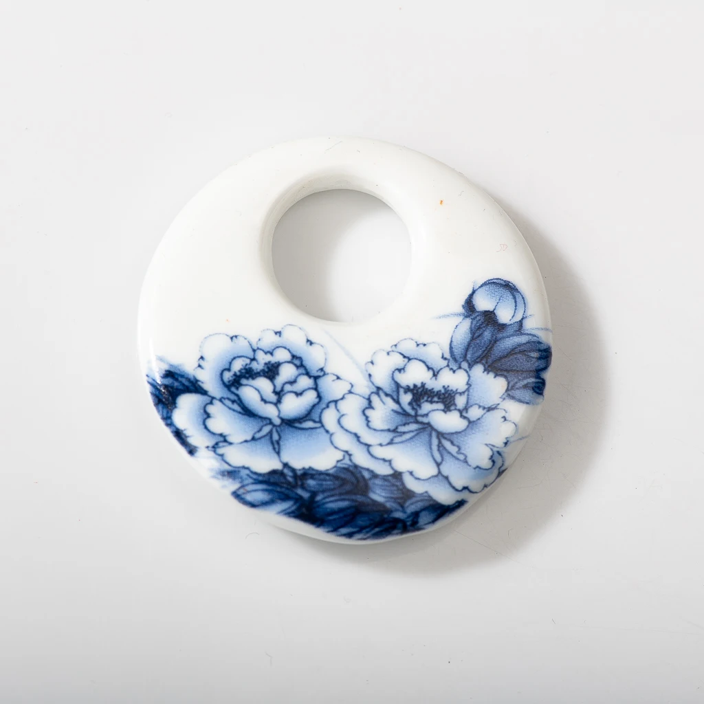 Blue And White Fish Porcelain Flower Pendant Ceramic Beads Necklace Accessories One Side Glazed Handmade Products Z055