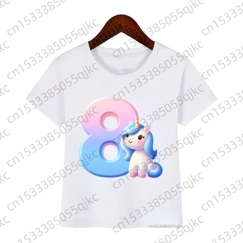 Camiseta de cumpleaños de unicornio arcoíris para niña, linda y cómoda camiseta de manga corta con cuello redondo