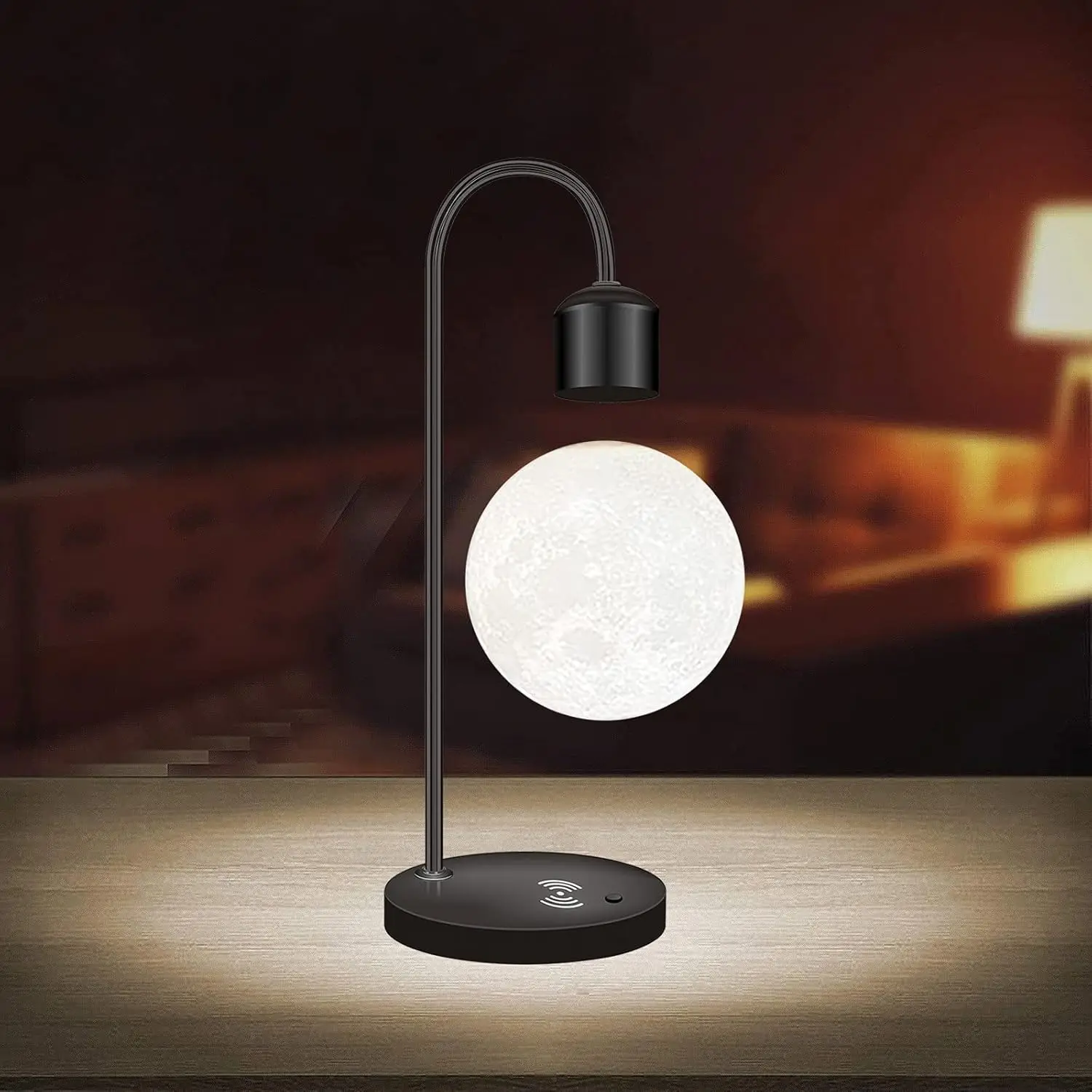 Unique Modern Levitating Lamp with Floating Light and Built-in Qi Wireless Charger, Simplistic and Innovative Design, Warm Decor