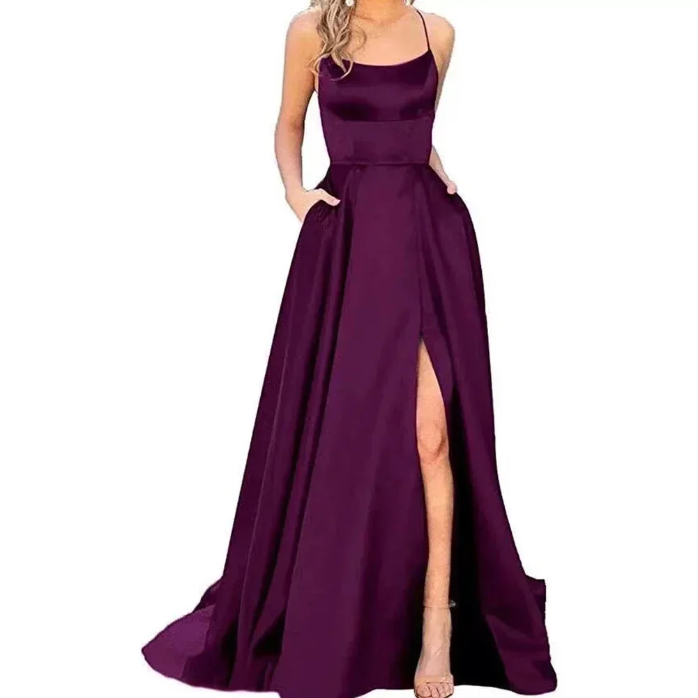 Abendkleid, elegantes Satin-Partykleid für Damen, trägerloses, rückenfreies Ballkleid mit Seitenschlitz und bodenlangem Boden