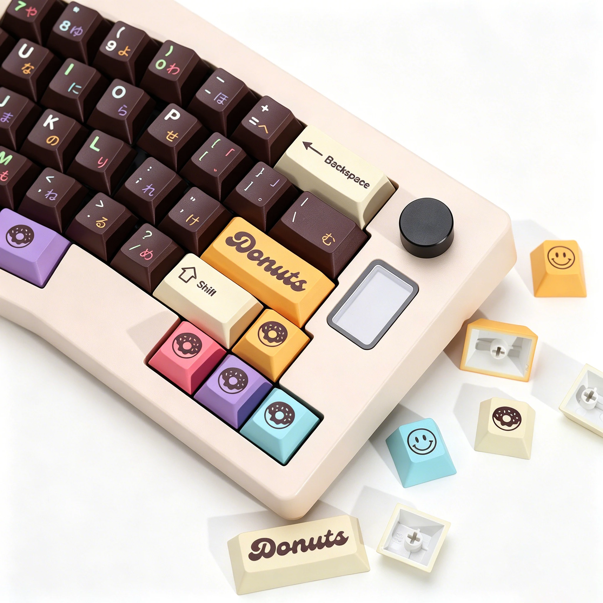 KBDiy Japanese Keycaps Donuts Retro Cherry Profile PBT Ailce Keycap ISO MAC Custom For 75% Gaming Mechanical Keyboard Key Caps