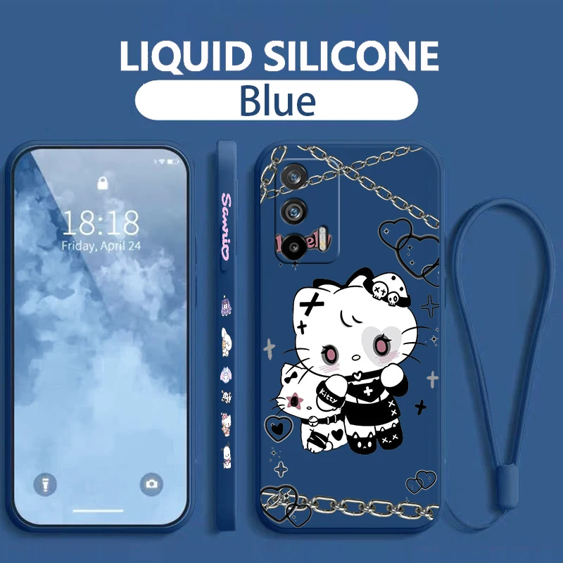 Cute Cartoon Hello Kitty For OPPO Realme GT Neo 5 GT 3 2 C55 33 35 30 S 240W SE Neo3 2 Q5 3 5G Liquid Left Rope Phone Case