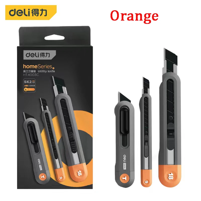 3-teiliges Deli-Allzweckmesser-Set, einziehbarer Schneider, professioneller Boxschneider, 18/9 mm Klingen, selbstsicherndes Design, Vendor,ж Schreibwaren-Werkzeuge