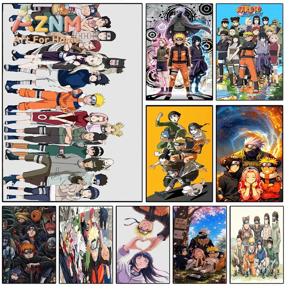 Naruto All Characters Team Anime Canvas Wall Art Print, Unframed Canvas Painting, Japanese Manga Poster for Bedroom Living Roo