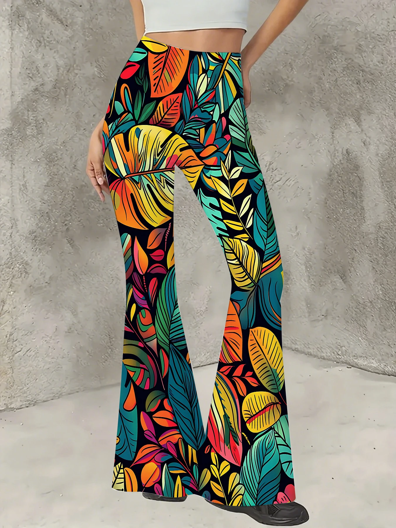 

Women's All-Over Print Flared Leggings Stretchy High Waist Bell Bottom Pants