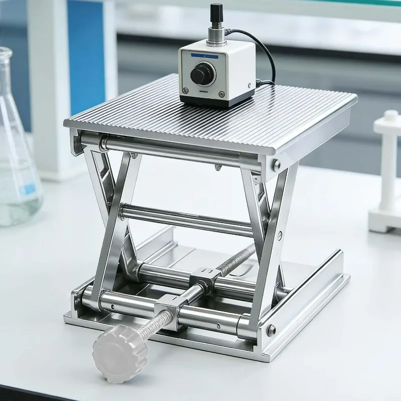 1/2x Adjustable Lift Table Portable Aluminum Plastic Lab Lifting Table Manual Scissor Stand Leveling Positioning Tool Supplies