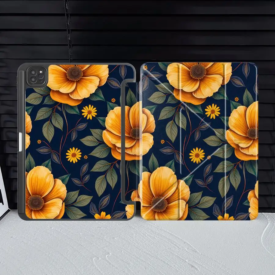 

Tablet Case For iPad Air M2 1 2 M4 Mini 7 6 Pro 10th 7th 11th 9th 8th Air 2025 4 5 M3 Holder Cover Yellow Flowers