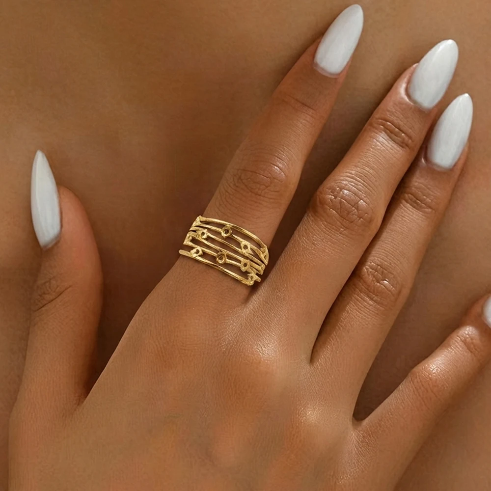 Stainless Steel Multi-Layer Openwork Band Ring: A Unique, Designer-Inspired Piece Perfect for Work, Dates, and Parties