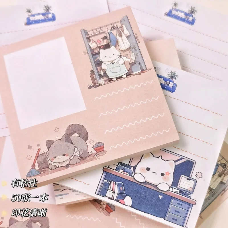 Leuke Cartoon Kat Scrapbooking Memo Pad Kawaii Japanse Anime Kitten Kladblok voor Kinderen Creatief Ontwerp School Briefpapier Opmerking