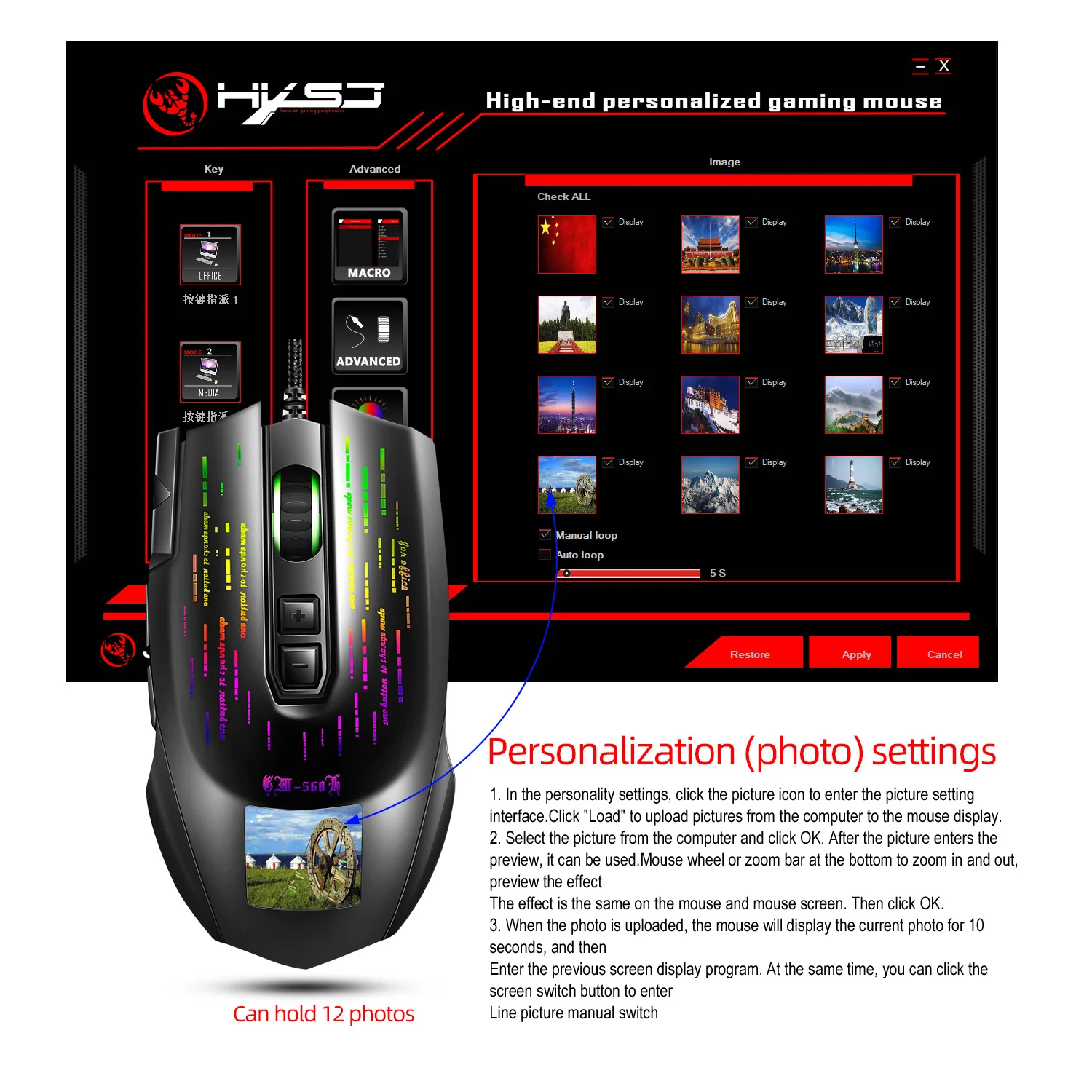 Cheap Magic Display Screen Computer Mouse Ergonomic Computer Mouse Gamer RGB Gaming Mouse J500