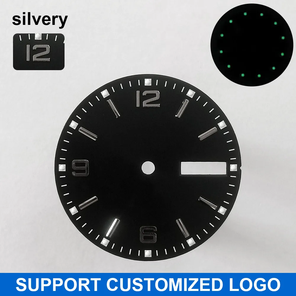 Dial 28.5Mm Dial Bercahaya Cocok untuk Modifikasi Bagian Perakitan Jam Tangan Mekanis Pergerakan NH-36 LOGO/Nama Kustom