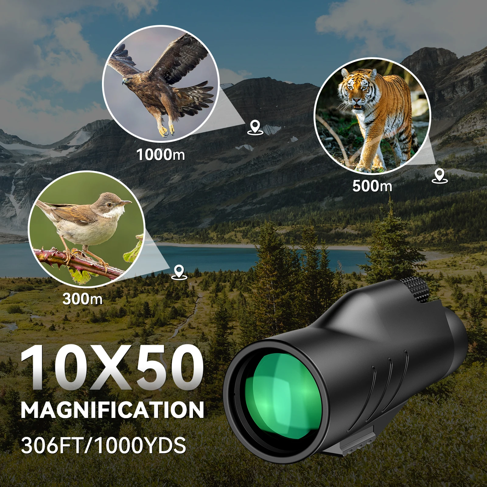 Télescope monoculaire APEXEL 10X, objectif large FMC de 50 mm, étanche, anti-buée, supporté par un trépied portable, antidérapant