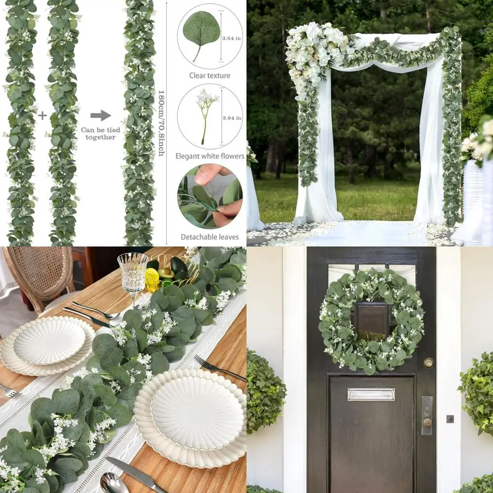 

Элегантная белая гирлянда из эвкалипта, 4 комплекта по 1,8 м искусственных листьев «серебряный доллар» для подвешивания, венков, свадеб и декора